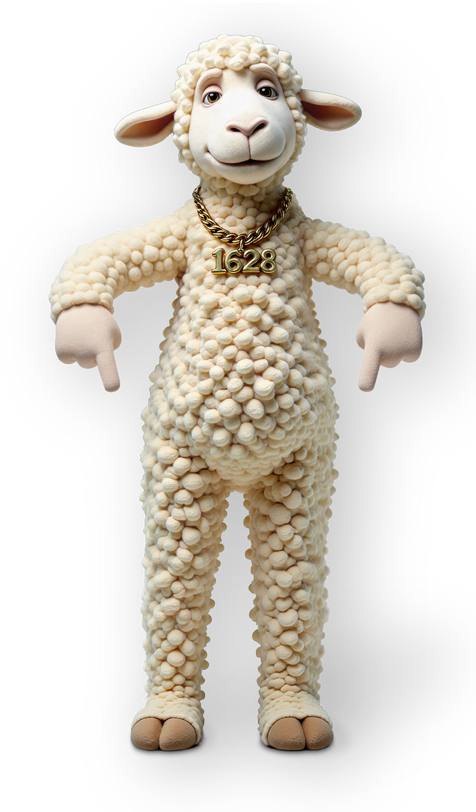 Das Lamm namens Lämmi zeigt nach unten