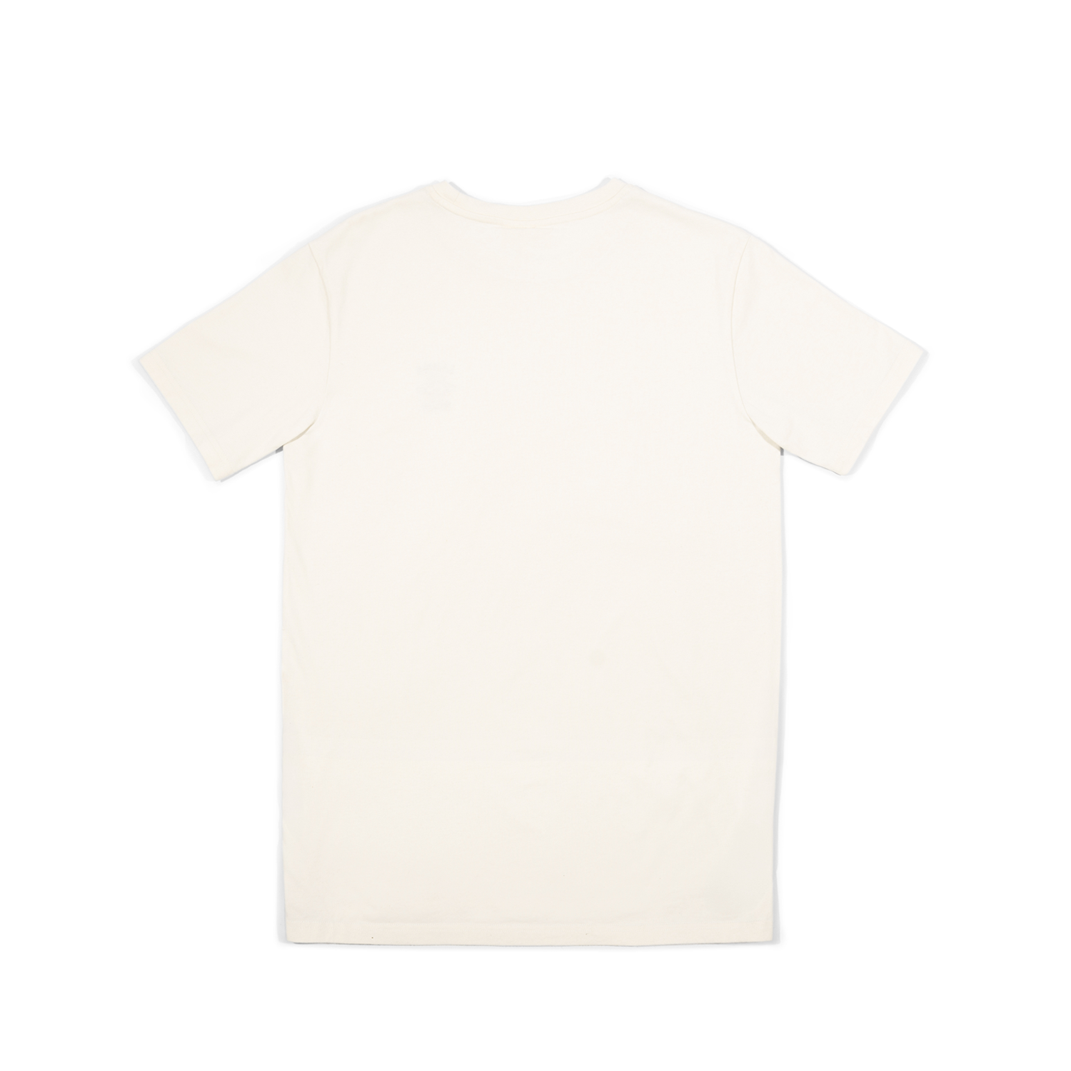 Weißes Kurzarm-T-Shirt in Rückansicht auf neutralem Hintergrund. Das Kleidungsstück ist durchgehend einfarbig, ohne zusätzliche Aufdrucke oder Verzierungen.